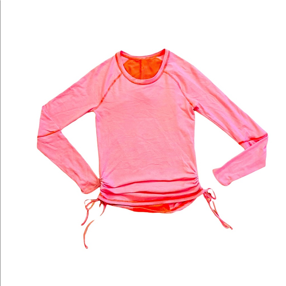 LUCY TECH Long Sleeve Runched Vented Orange Stripped Top Women’s XS